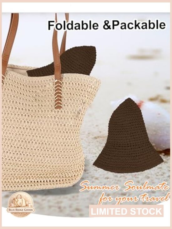Wide Brim Straw Sun Hat Hand Woven Foldable Beach Bucket Hat UPF 50+ main image 7